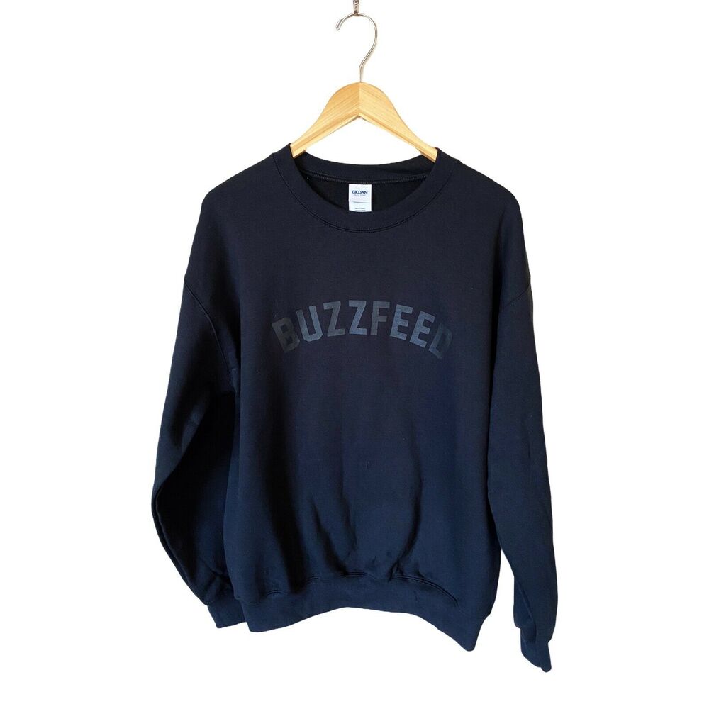 BUZZFEED Graphic Print Sweatshirt Crew Neck Black Cotton Long Sleeve Medium NWOT